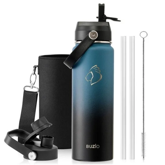 Buzio Duet Series Water Bottle with 2 Lids and Sleeve 650ML - Indigo Crush